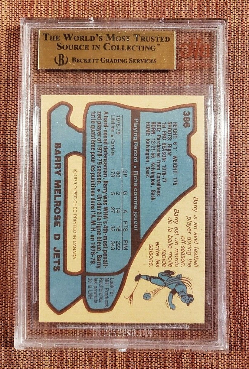 1979 O-Pee-Chee #386 Barry Melrose Jets RC Hockey Card BVG 9.5 Gem Mint Pop 11