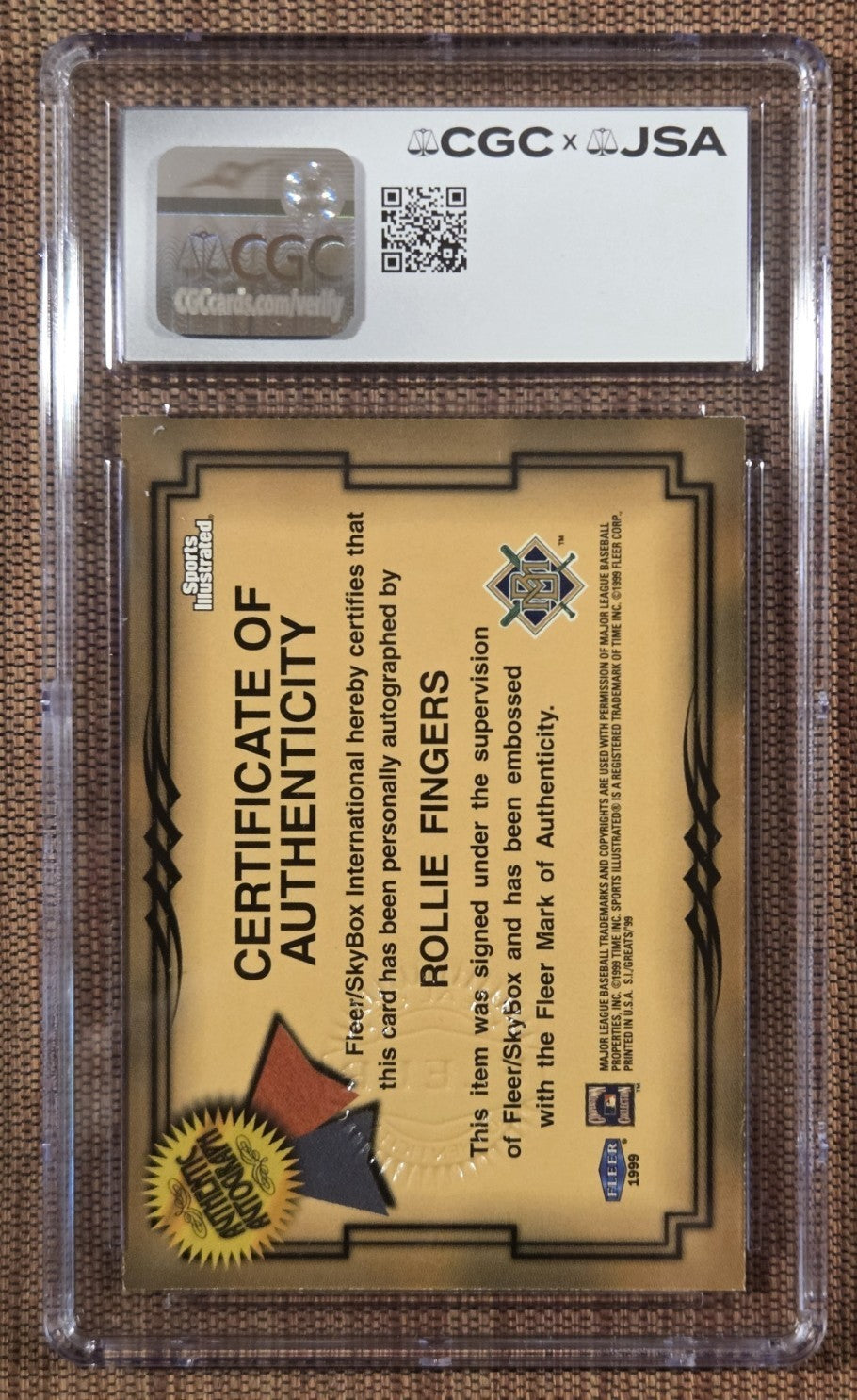 1999 Sports Illustrated AUTO Rollie Fingers Brewers Baseball Card CGC8/JSA9 HOF1