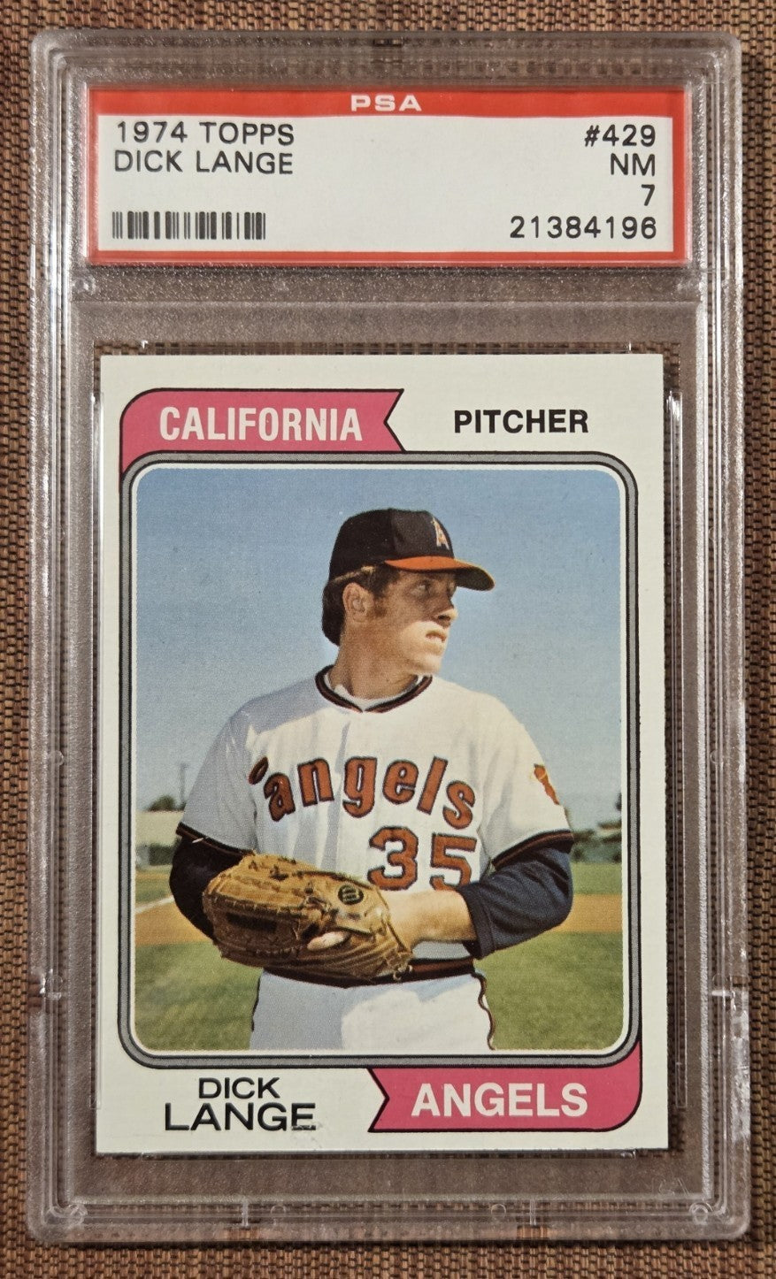 1974 Topps #429 Dick Lange California Angels Rookie Baseball Card PSA 7 NM RC0