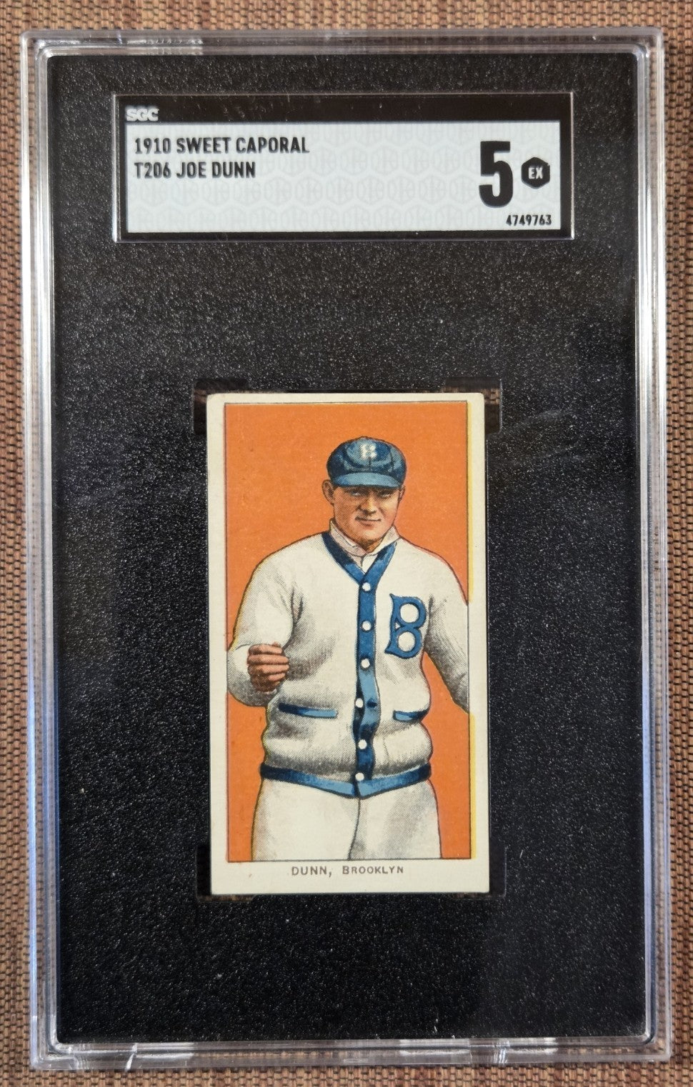 1909 Sweet Caporal 350/30 T206 Joe Dunn Brooklyn Dodgers Baseball Card SGC 5 EX0