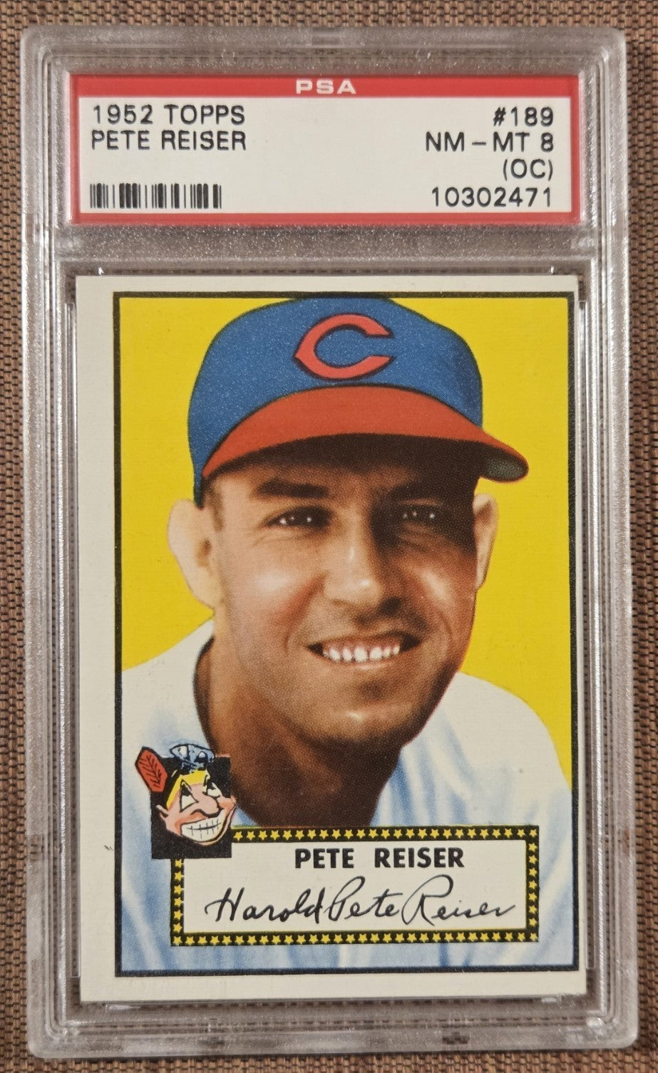 1952 Topps #189 Pete Reiser Cleveland Indians Original Baseball Card PSA 8 OC0