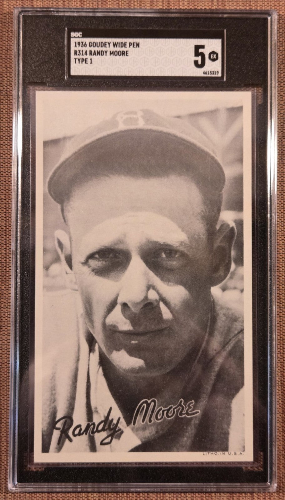 1936 Goudey Wide Pen Type 1 R314 Randy Moore Dodgers Baseball Card SGC 5 EX0